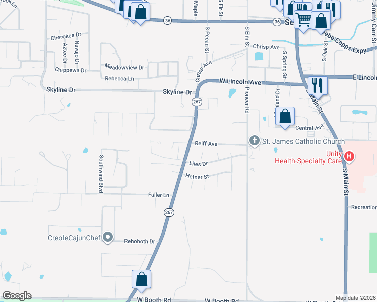 map of restaurants, bars, coffee shops, grocery stores, and more near 1204 Arkansas 267 in Searcy