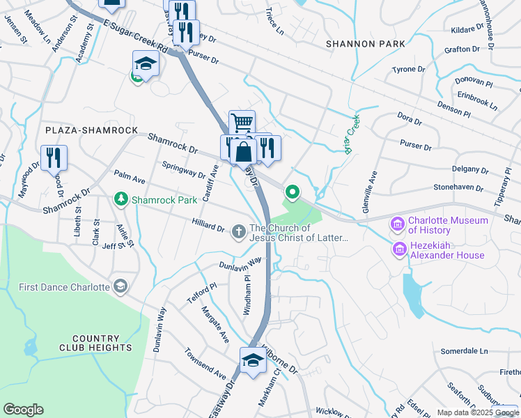 map of restaurants, bars, coffee shops, grocery stores, and more near in Charlotte