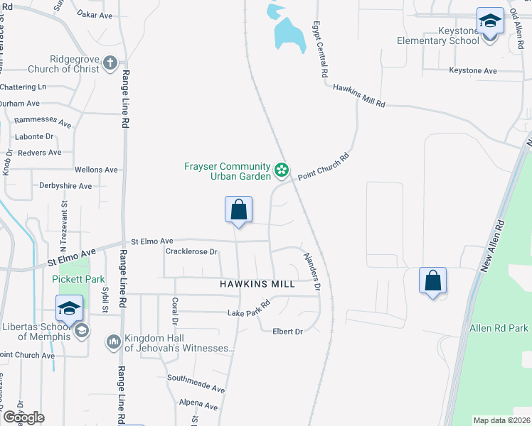 map of restaurants, bars, coffee shops, grocery stores, and more near 4007 Point Church Road in Memphis