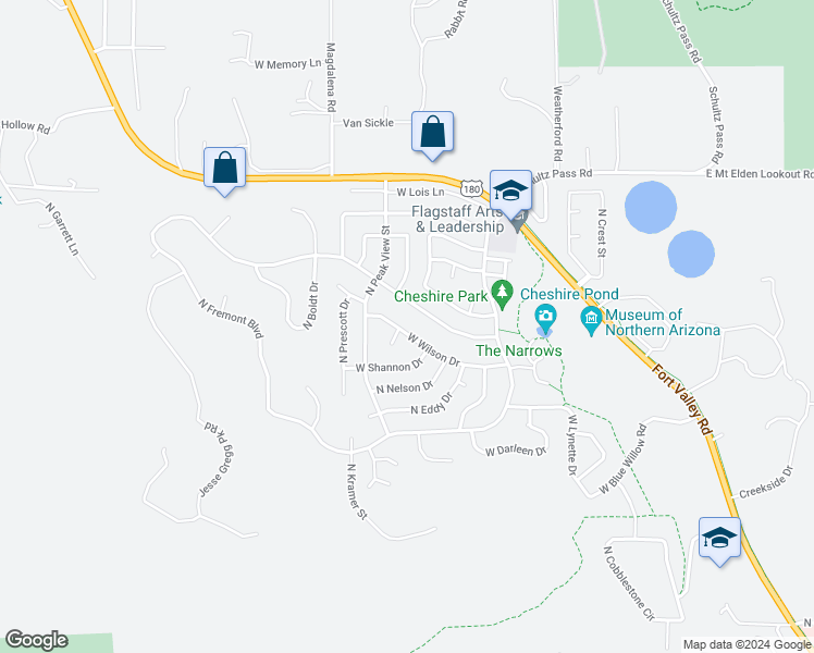 map of restaurants, bars, coffee shops, grocery stores, and more near 3330 West Wilson Drive in Flagstaff