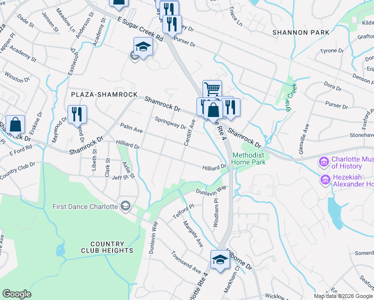 map of restaurants, bars, coffee shops, grocery stores, and more near in Charlotte