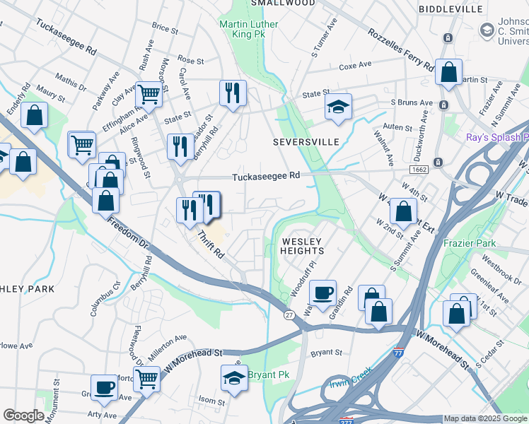 map of restaurants, bars, coffee shops, grocery stores, and more near 902 Wesley Terrace Avenue in Charlotte