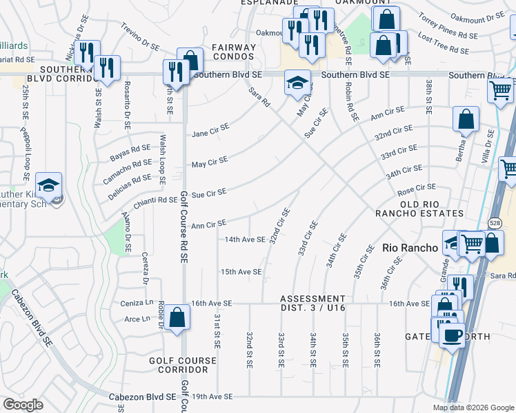 map of restaurants, bars, coffee shops, grocery stores, and more near 3203 Ann Circle Southeast in Rio Rancho