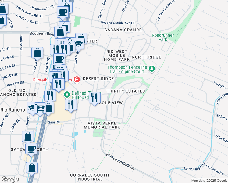 map of restaurants, bars, coffee shops, grocery stores, and more near 1377 Wilkes Way Southeast in Rio Rancho