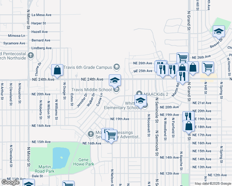 map of restaurants, bars, coffee shops, grocery stores, and more near 2815 Martin Road in Amarillo