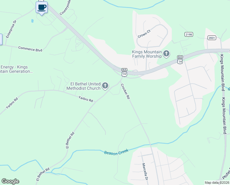 map of restaurants, bars, coffee shops, grocery stores, and more near 115 El Bethel Road in Kings Mountain