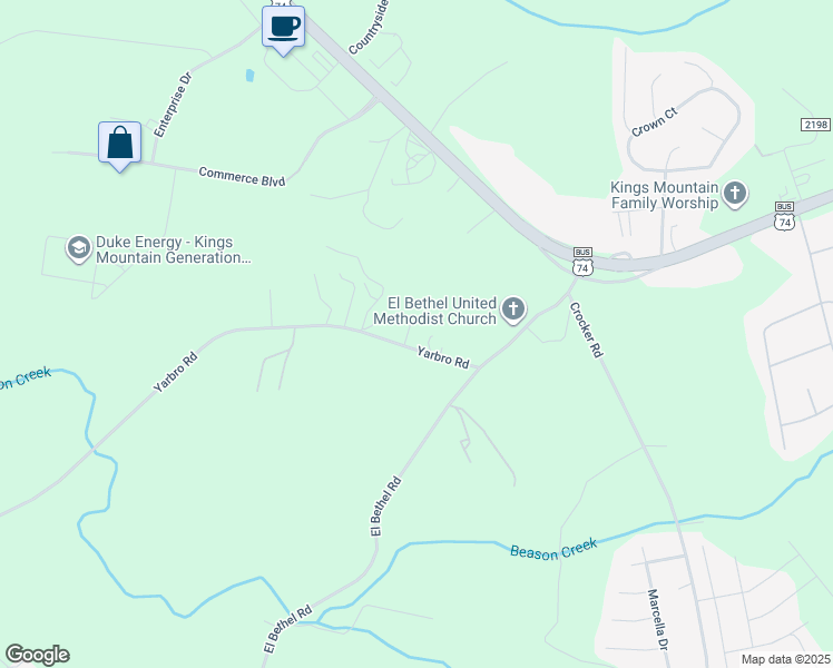 map of restaurants, bars, coffee shops, grocery stores, and more near 114 Yarbro Road in Kings Mountain