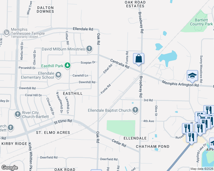 map of restaurants, bars, coffee shops, grocery stores, and more near 3989 Fonta Road in Arlington