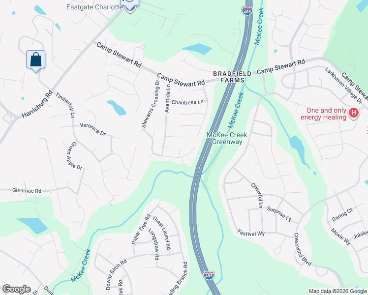 map of restaurants, bars, coffee shops, grocery stores, and more near 11514 Stewarts Crossing Drive in Charlotte