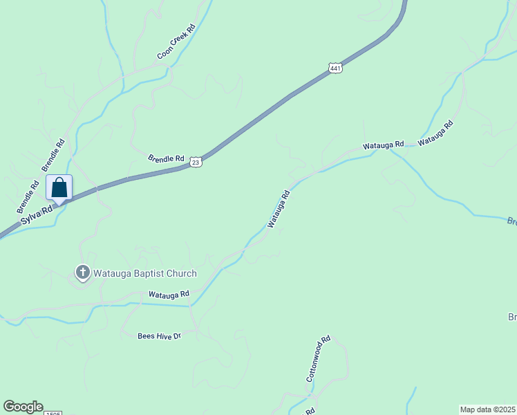 map of restaurants, bars, coffee shops, grocery stores, and more near Watauga Road in Franklin