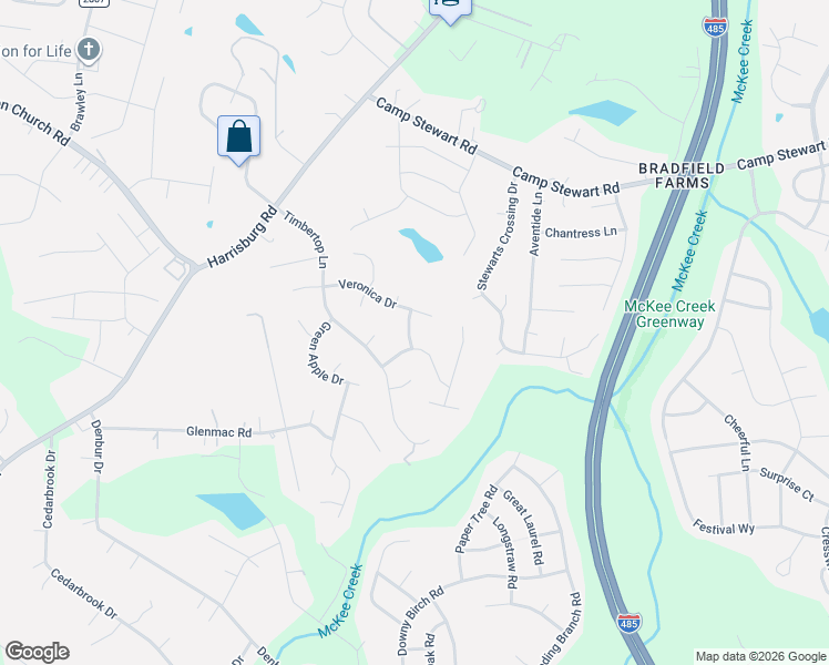 map of restaurants, bars, coffee shops, grocery stores, and more near 9828 Veronica Drive in Charlotte