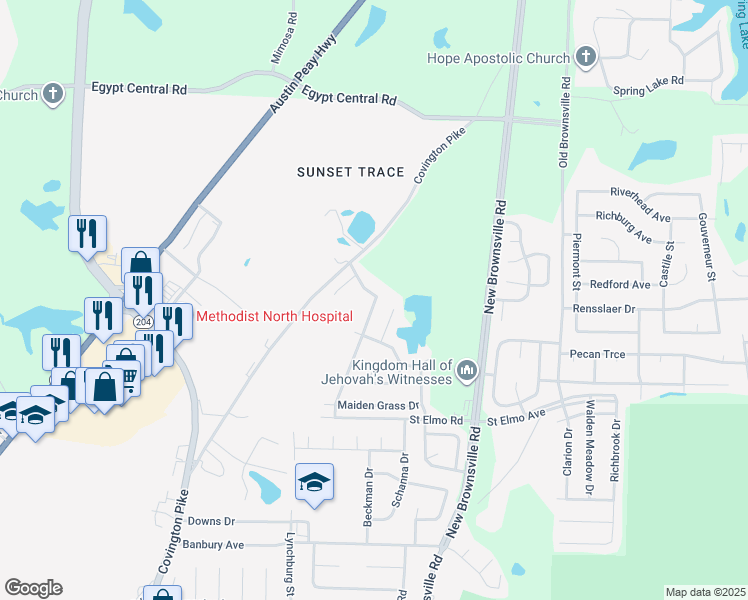 map of restaurants, bars, coffee shops, grocery stores, and more near 4005 Meegan Drive in Memphis