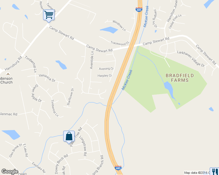 map of restaurants, bars, coffee shops, grocery stores, and more near 11507 Stewarts Crossing Drive in Charlotte