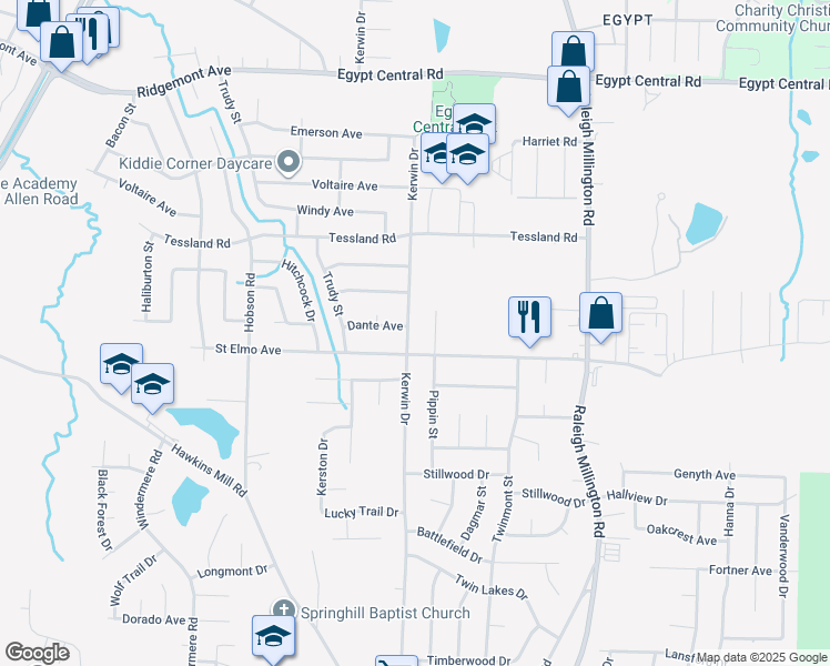 map of restaurants, bars, coffee shops, grocery stores, and more near 4008 Kerwin Drive in Memphis