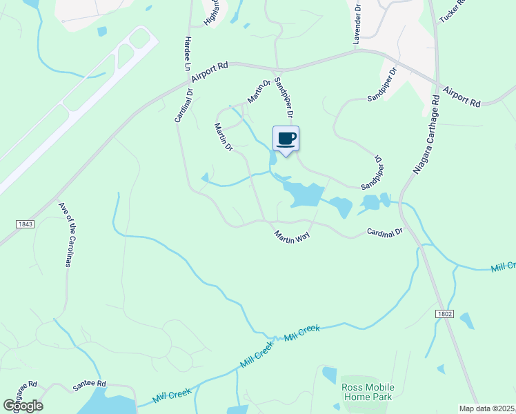 map of restaurants, bars, coffee shops, grocery stores, and more near 36 Martin Drive in Whispering Pines