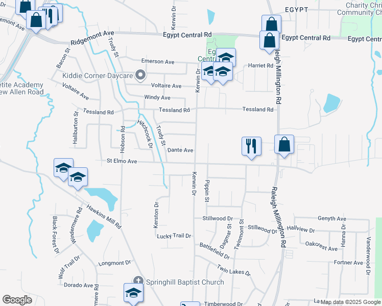 map of restaurants, bars, coffee shops, grocery stores, and more near 4008 Kerwin Drive in Memphis