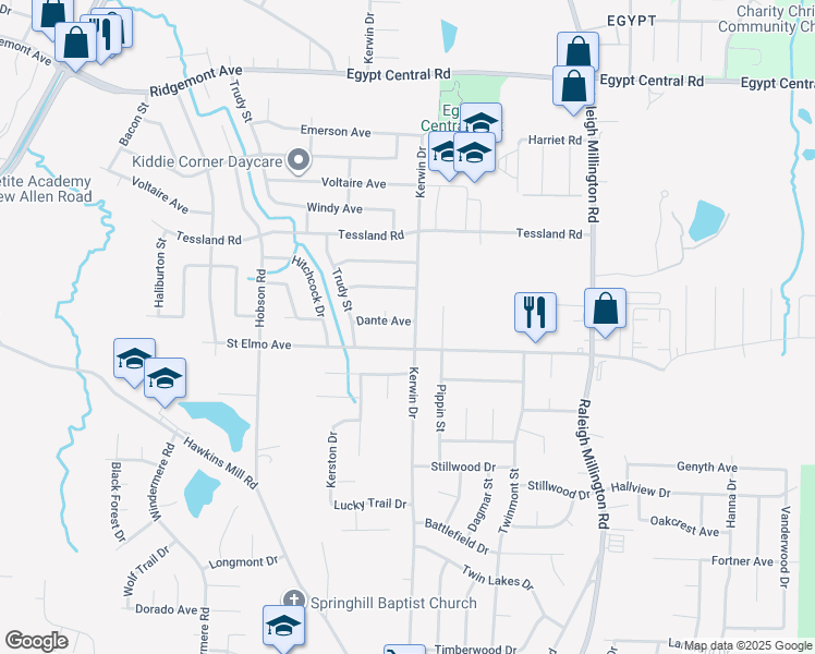 map of restaurants, bars, coffee shops, grocery stores, and more near 4008 Kerwin Drive in Memphis