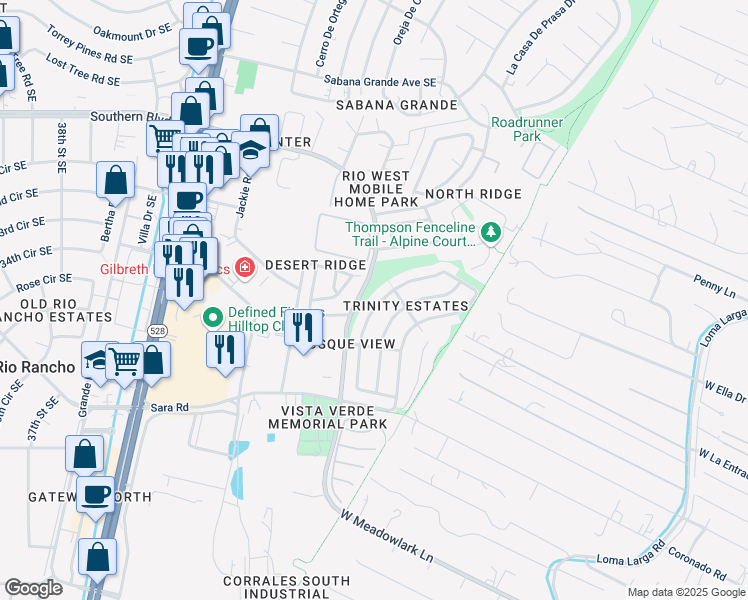 map of restaurants, bars, coffee shops, grocery stores, and more near 1369 Wilkes Way Southeast in Rio Rancho