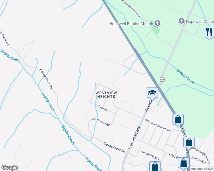 map of restaurants, bars, coffee shops, grocery stores, and more near 3550 Northwest Georgetown Drive in Cleveland