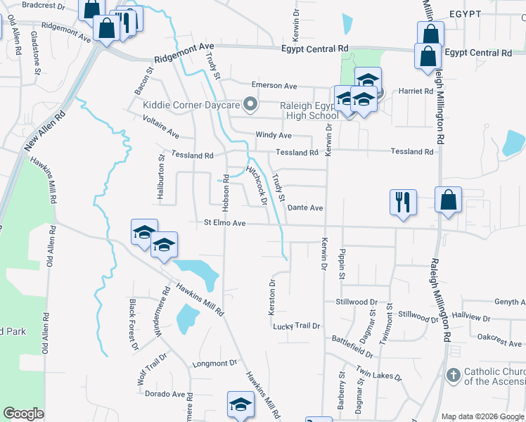 map of restaurants, bars, coffee shops, grocery stores, and more near 3795 Dante Avenue in Memphis