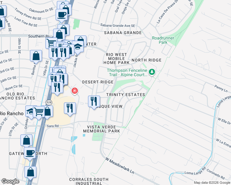 map of restaurants, bars, coffee shops, grocery stores, and more near 1369 Wilkes Way Southeast in Rio Rancho