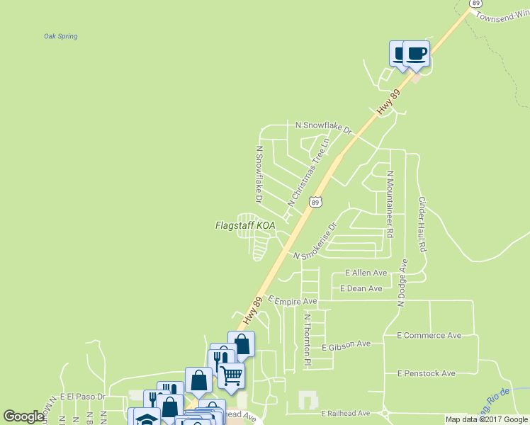 map of restaurants, bars, coffee shops, grocery stores, and more near 4403 East Blizzard Way in Flagstaff