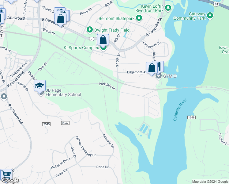 map of restaurants, bars, coffee shops, grocery stores, and more near 10 Parkdale Drive in Belmont