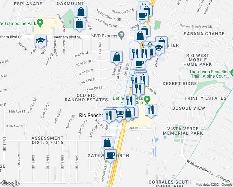 map of restaurants, bars, coffee shops, grocery stores, and more near 1351 New Mexico 528 in Rio Rancho