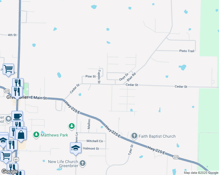 map of restaurants, bars, coffee shops, grocery stores, and more near 37 Cedar Street in Greenbrier