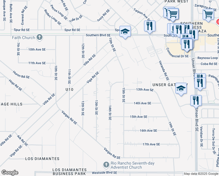 map of restaurants, bars, coffee shops, grocery stores, and more near 1467 15th Street Southeast in Rio Rancho