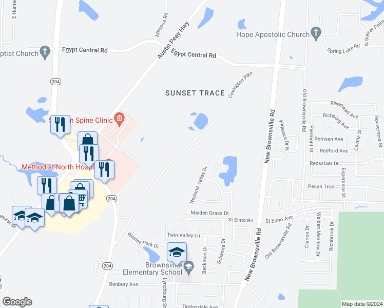 map of restaurants, bars, coffee shops, grocery stores, and more near 4026 Sunset Lake Lane in Memphis