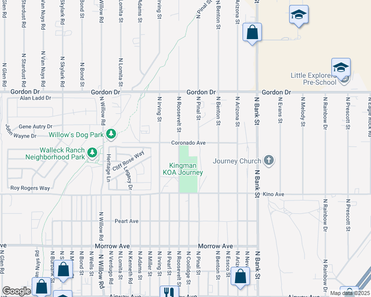 map of restaurants, bars, coffee shops, grocery stores, and more near 3820 North Roosevelt Street in Kingman