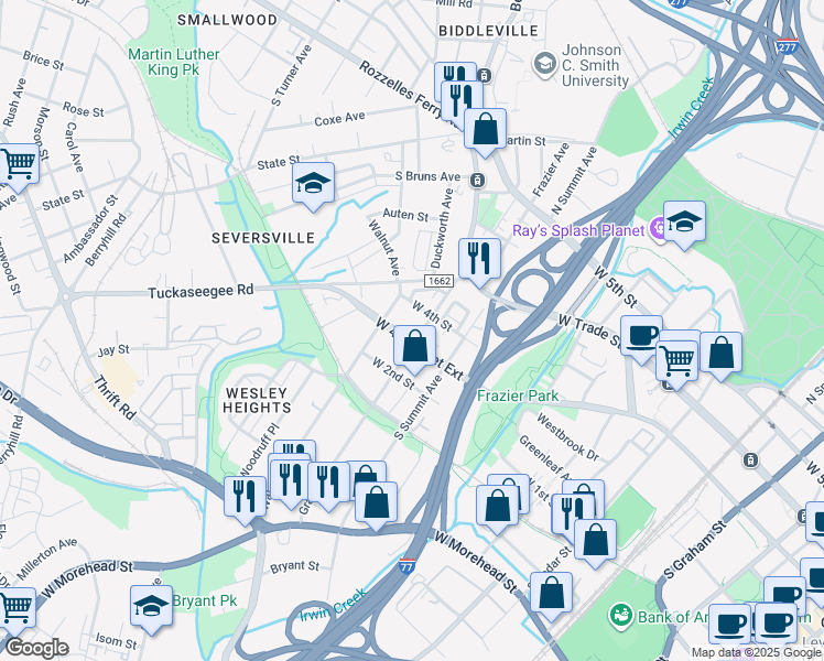 map of restaurants, bars, coffee shops, grocery stores, and more near in Charlotte