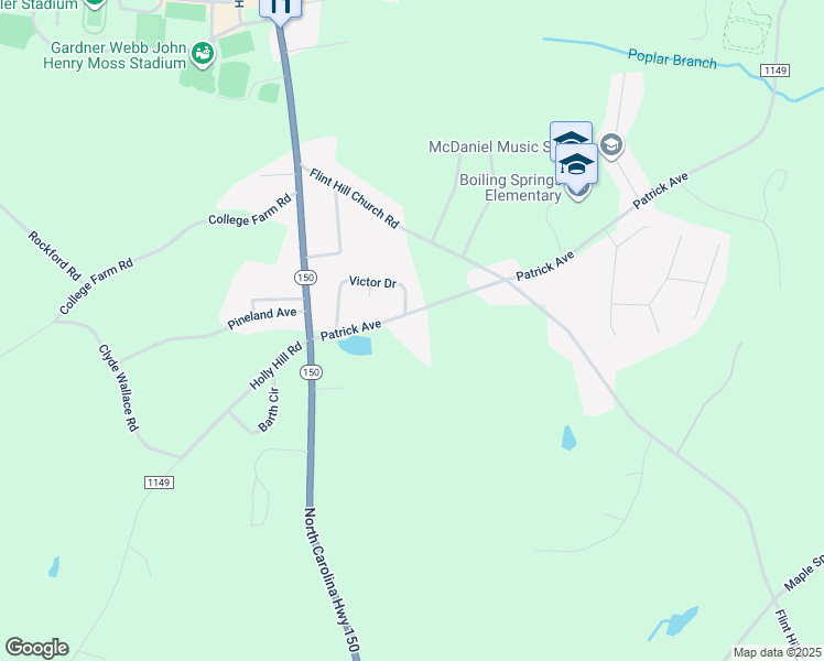 map of restaurants, bars, coffee shops, grocery stores, and more near 1619 Patrick Avenue in Shelby