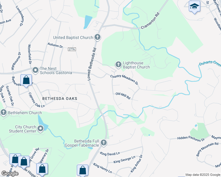map of restaurants, bars, coffee shops, grocery stores, and more near 2234 Springwater Drive in Gastonia