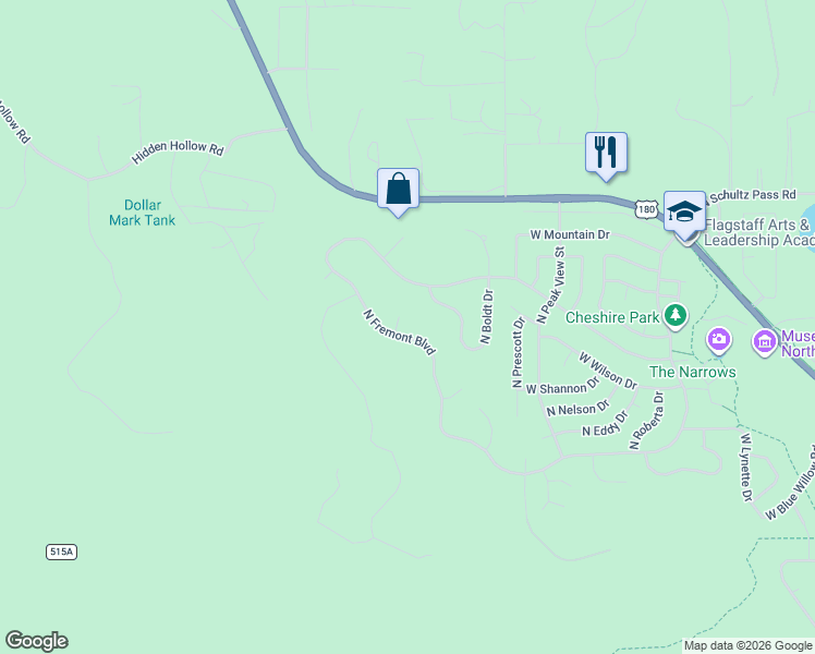 map of restaurants, bars, coffee shops, grocery stores, and more near 2288 North Fremont Boulevard in Flagstaff