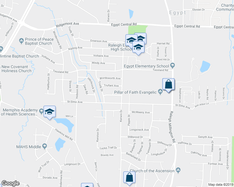 map of restaurants, bars, coffee shops, grocery stores, and more near 3885 Dante Avenue in Memphis