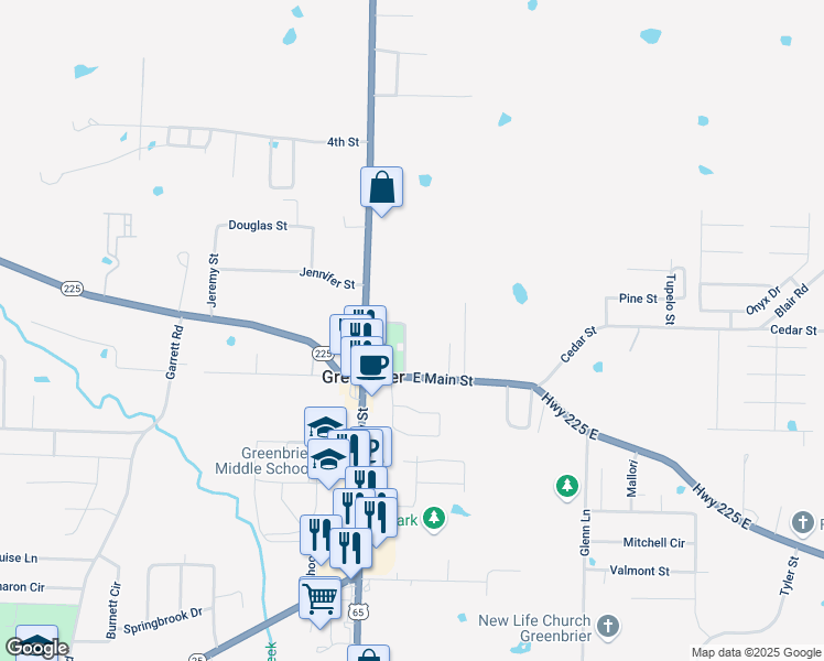 map of restaurants, bars, coffee shops, grocery stores, and more near 12 Dickens Street in Greenbrier