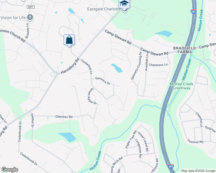map of restaurants, bars, coffee shops, grocery stores, and more near 9712 Chestnut Glen Court in Charlotte