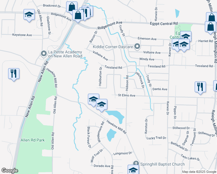 map of restaurants, bars, coffee shops, grocery stores, and more near 4018 Sandburg Street in Memphis