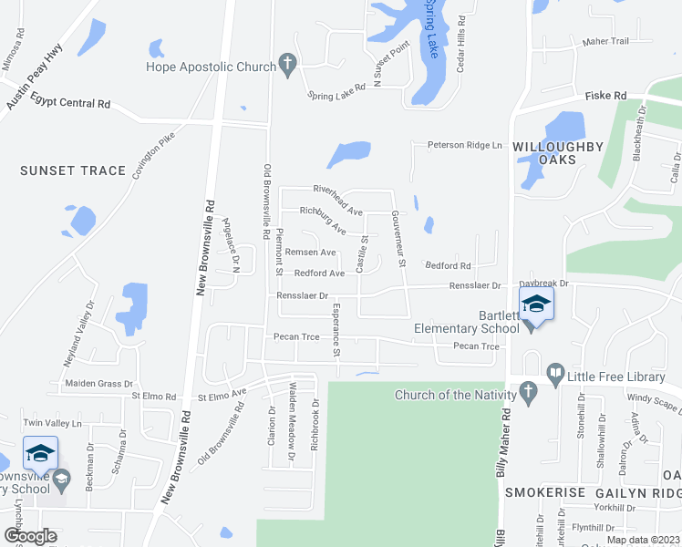 map of restaurants, bars, coffee shops, grocery stores, and more near 5711 Redford Avenue in Memphis