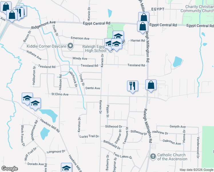 map of restaurants, bars, coffee shops, grocery stores, and more near 4008 Kerwin Drive in Memphis