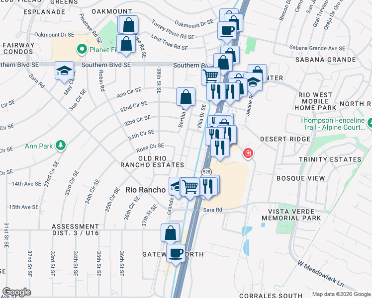 map of restaurants, bars, coffee shops, grocery stores, and more near 1351 New Mexico 528 in Rio Rancho
