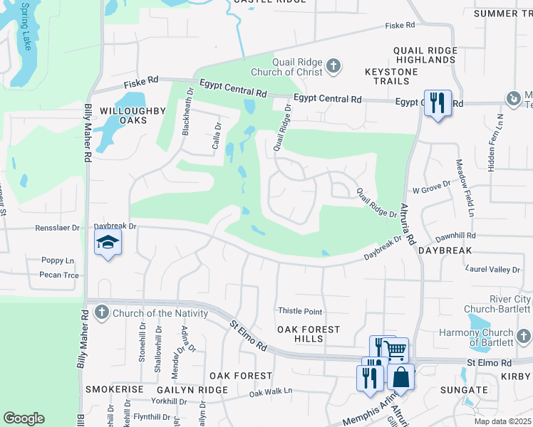 map of restaurants, bars, coffee shops, grocery stores, and more near 4033 Fairway View Circle West in Memphis