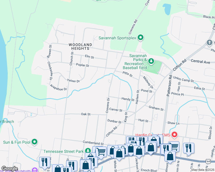 map of restaurants, bars, coffee shops, grocery stores, and more near 655 Cravens Drive in Savannah