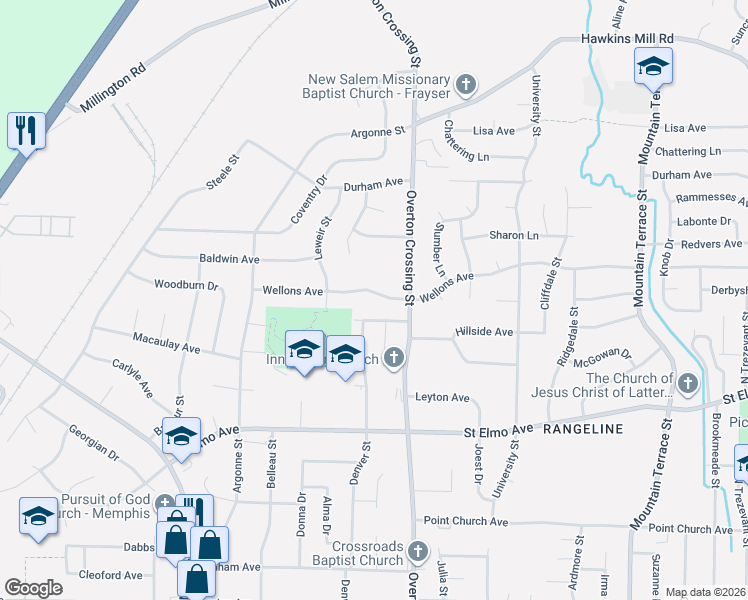 map of restaurants, bars, coffee shops, grocery stores, and more near 2048 Wellons Avenue in Memphis