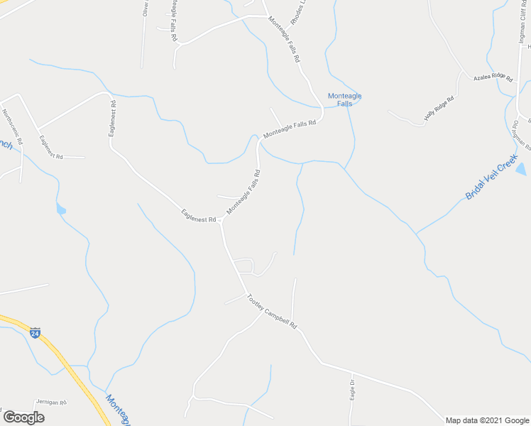 map of restaurants, bars, coffee shops, grocery stores, and more near 56 Monteagle Falls Road in Monteagle