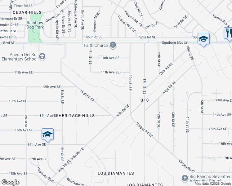 map of restaurants, bars, coffee shops, grocery stores, and more near 901 12th Avenue Southeast in Rio Rancho