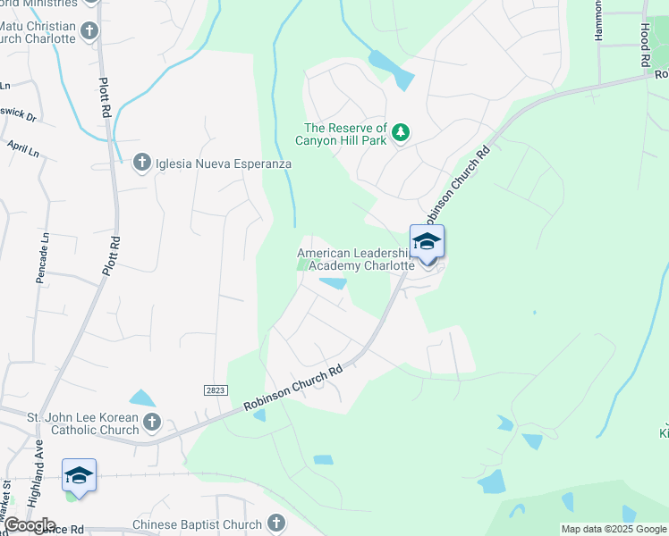 map of restaurants, bars, coffee shops, grocery stores, and more near 7925 Robinson Church Road in Charlotte