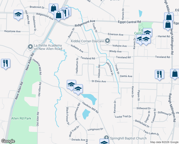 map of restaurants, bars, coffee shops, grocery stores, and more near 4053 Stowe Street in Memphis